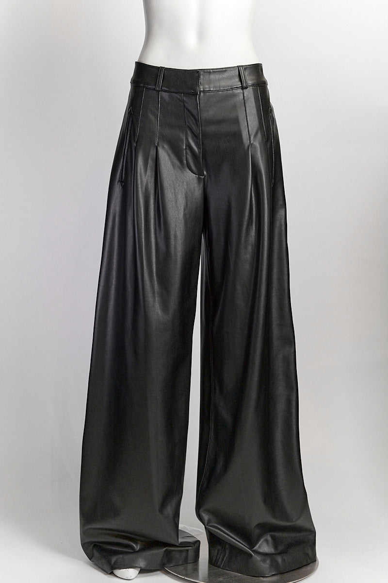 Veronica Beard Black Wide-Leg Vegan Leather Pants US 8