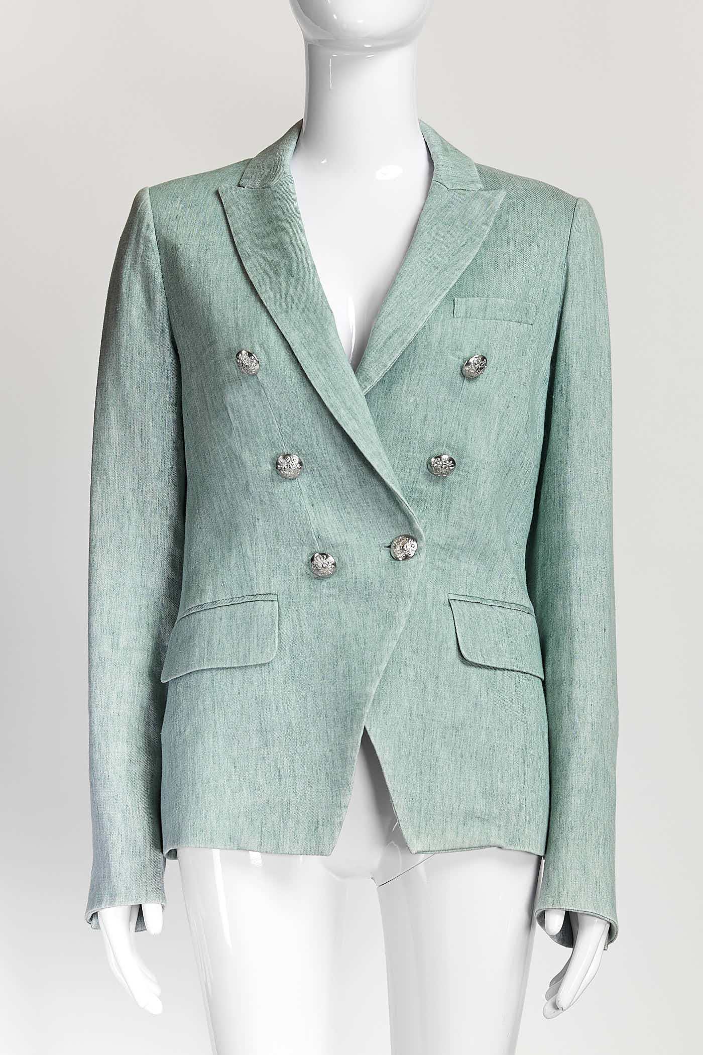 Veronica Beard Teal Miller Double-Breasted Linen Blazer 4