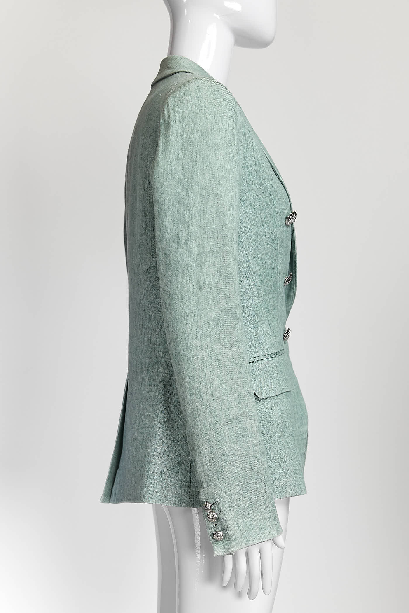 Veronica Beard Teal Miller Double-Breasted Linen Blazer 4