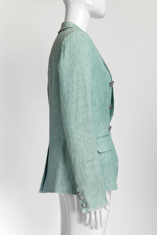 Veronica Beard Teal Miller Double-Breasted Linen Blazer 4