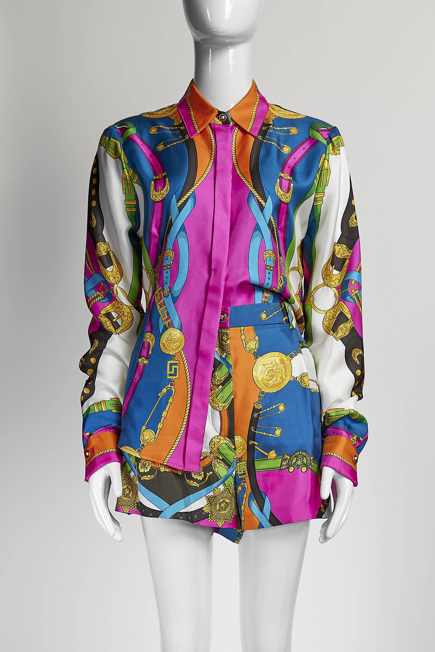 Versace Baroque Rodeo Print Silk Shirt/Short 40