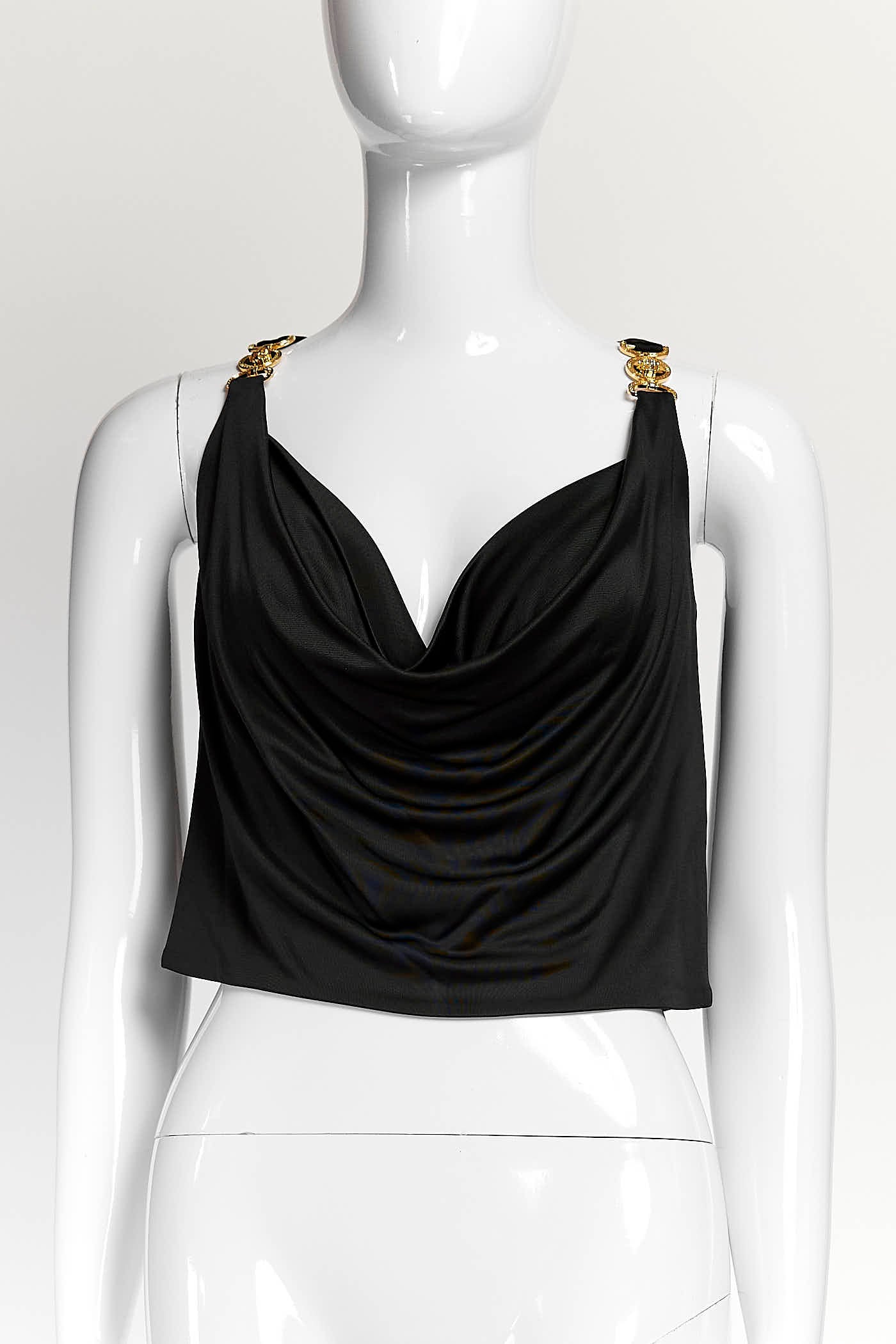 Versace Black Tank Top with Gold Button Detail 40