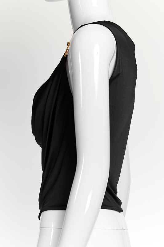 Versace Black Tank Top with Gold Button Detail 40