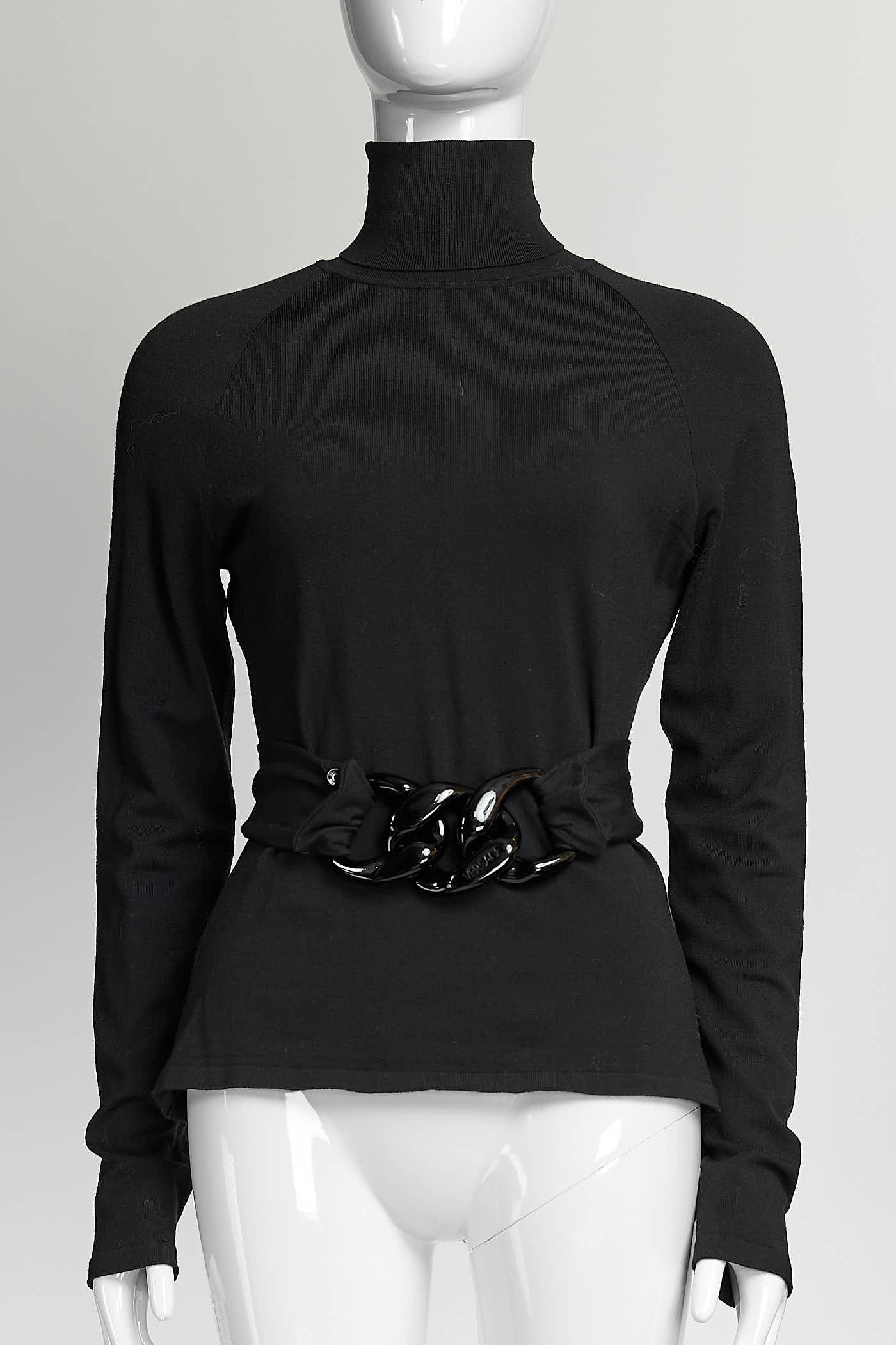 Versace Black Turtleneck Sweater with Chain Detail 40