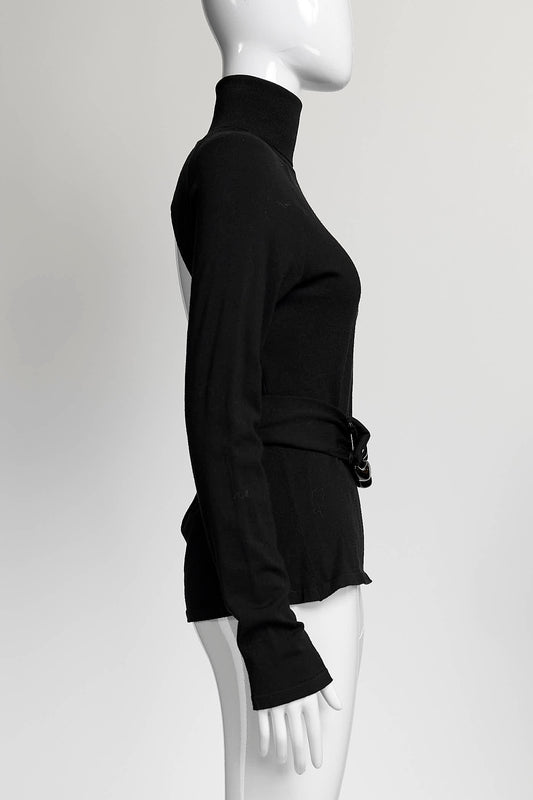 Versace Black Turtleneck Sweater with Chain Detail 40
