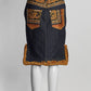 Versace Blue Denim Skirt w/Gold Boroque Patches Gold Brass Logo 38