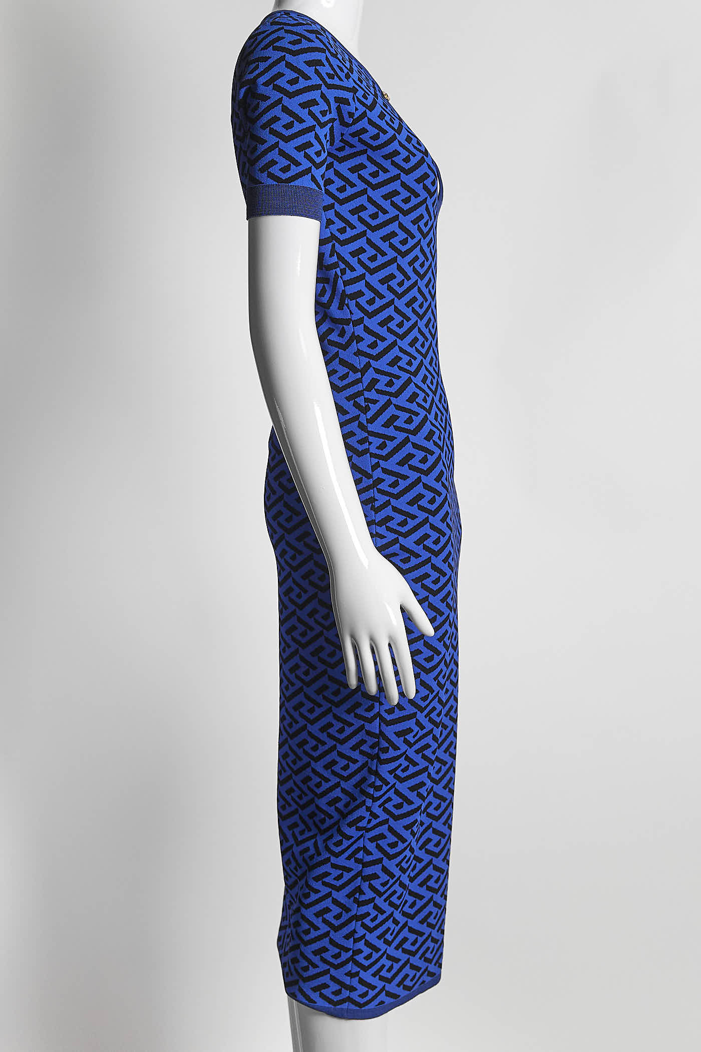 Versace Blue La Greca Knitted Midi Dress 40