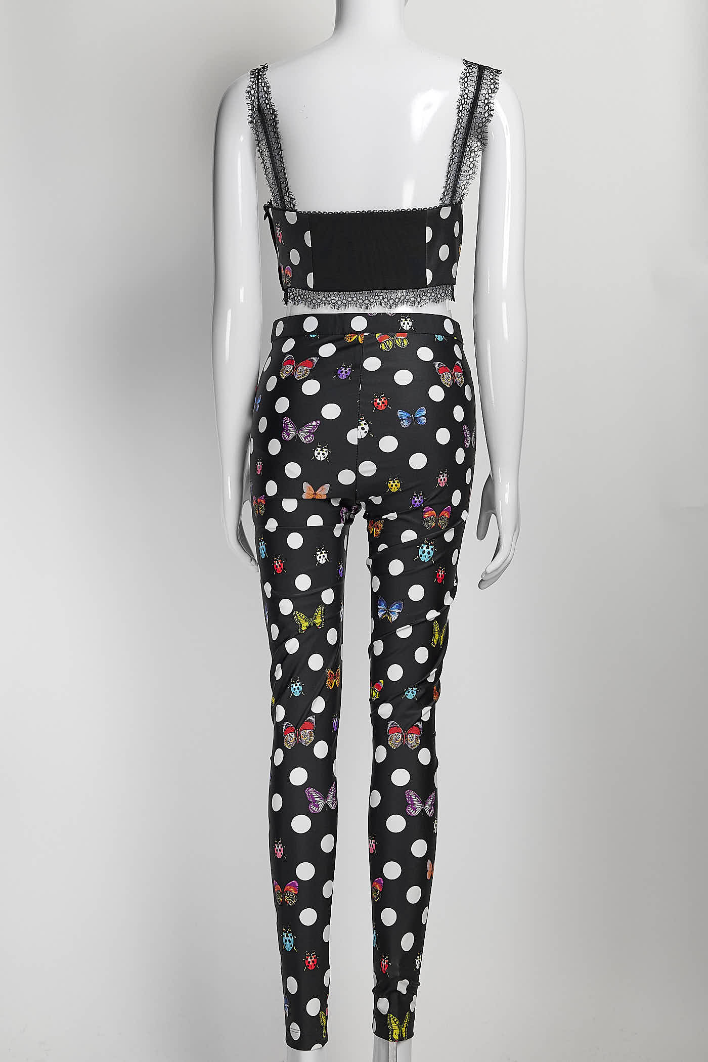 Versace Dua Lipa Black Polka Dot Print with Butterfly Bralett/Tights Set 38