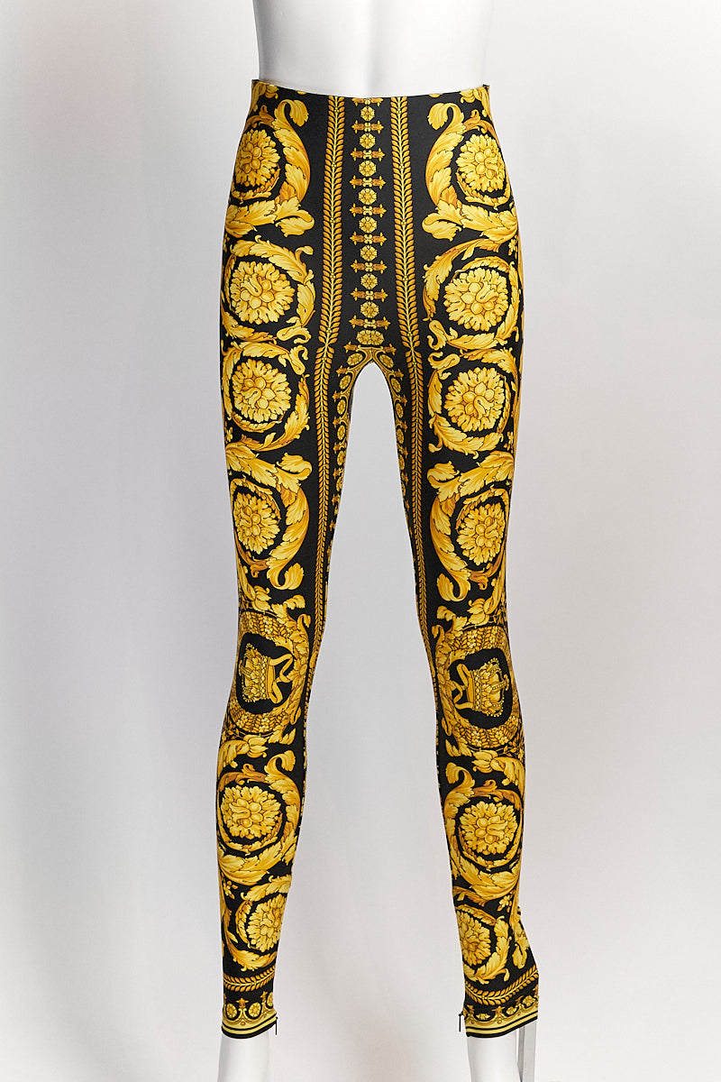 Versace Gold/Black Baroque Leggings IT38