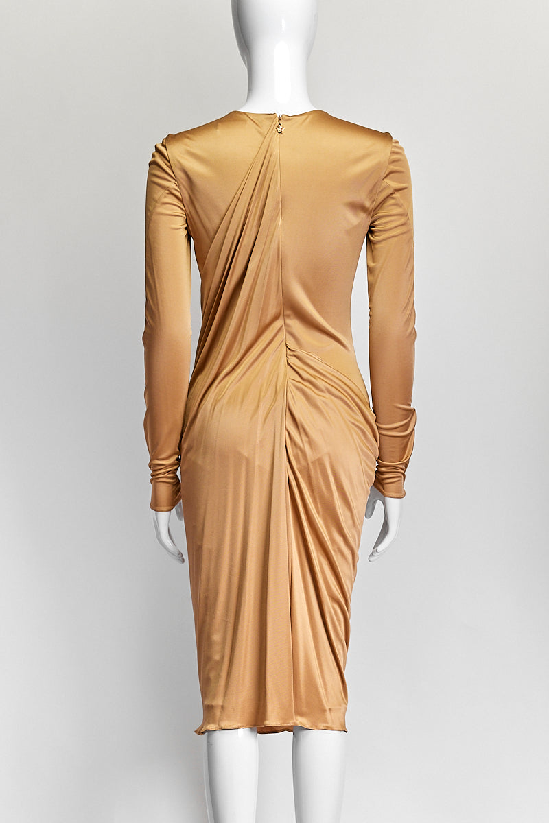 Versace Gold Ruched Bodycon Dress IT 40