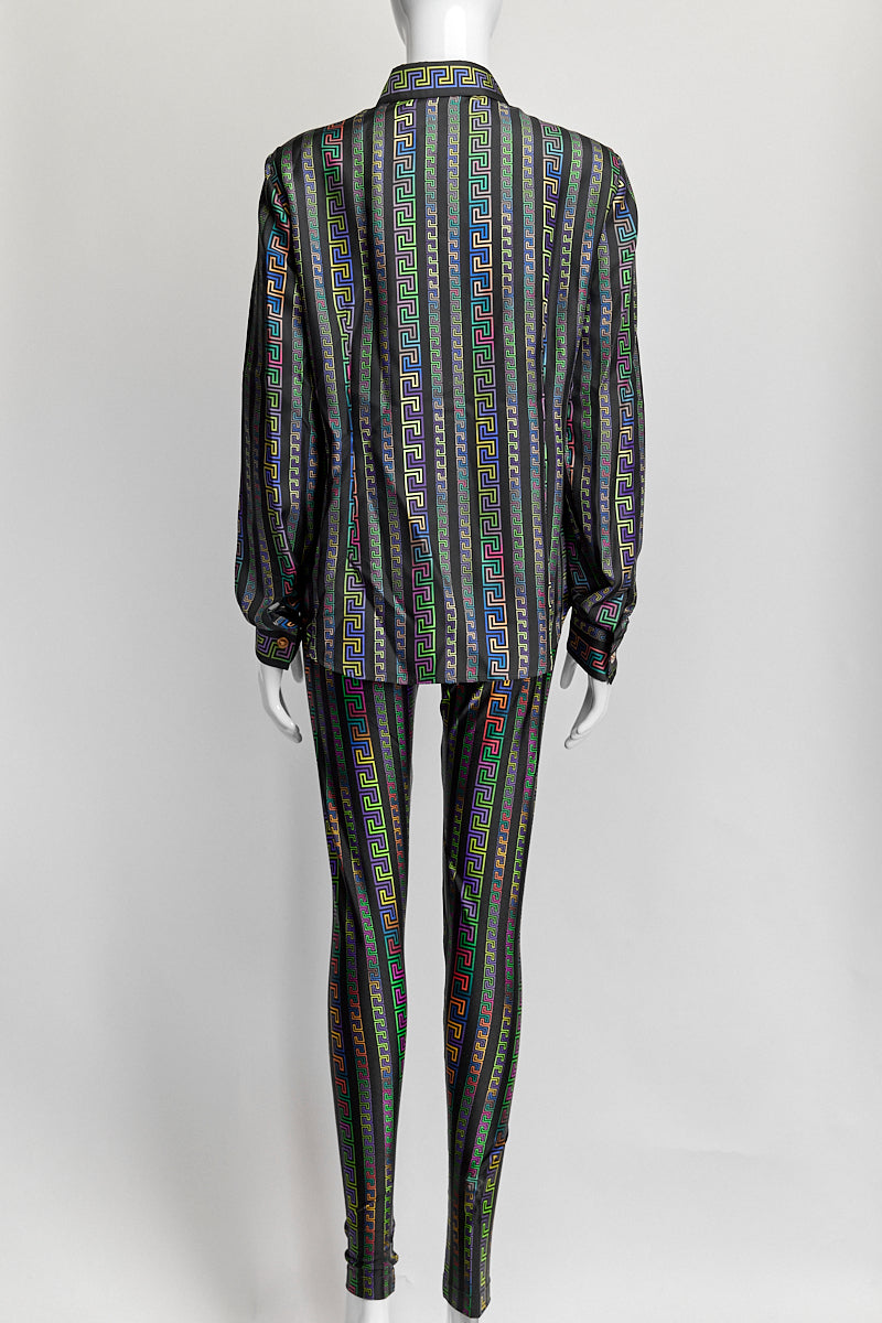 Versace Greca Neon-print Silk Shirt/Pants IT 42