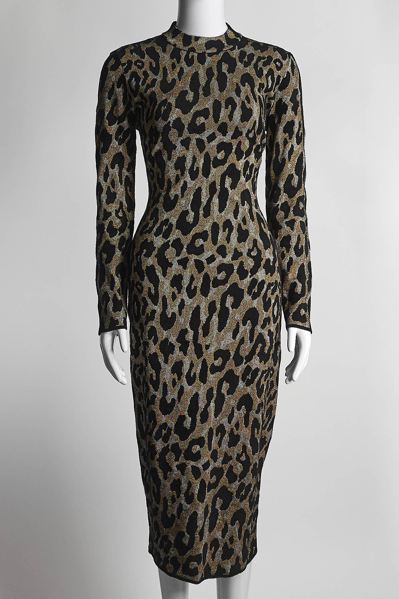 Versace Metallic Leopard Patterned Kint Dress
