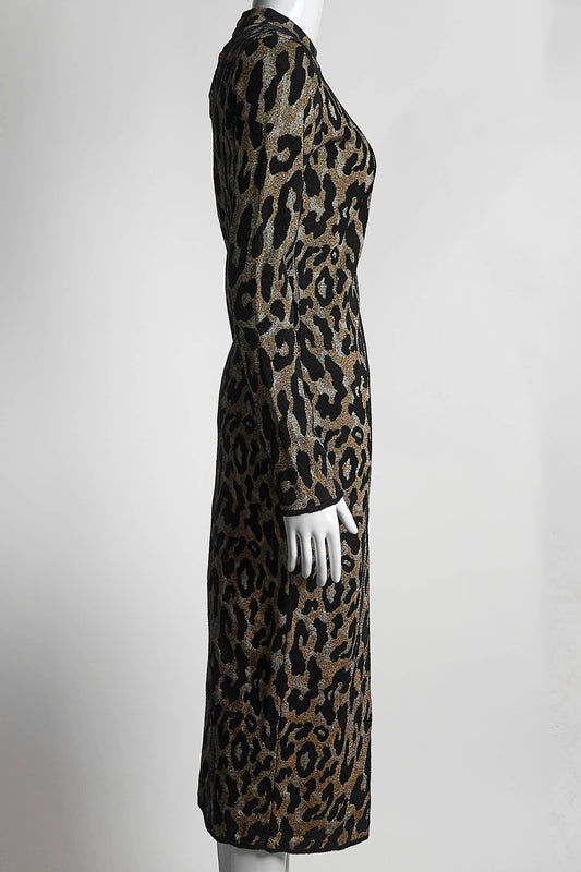Versace Metallic Leopard Patterned Kint Dress