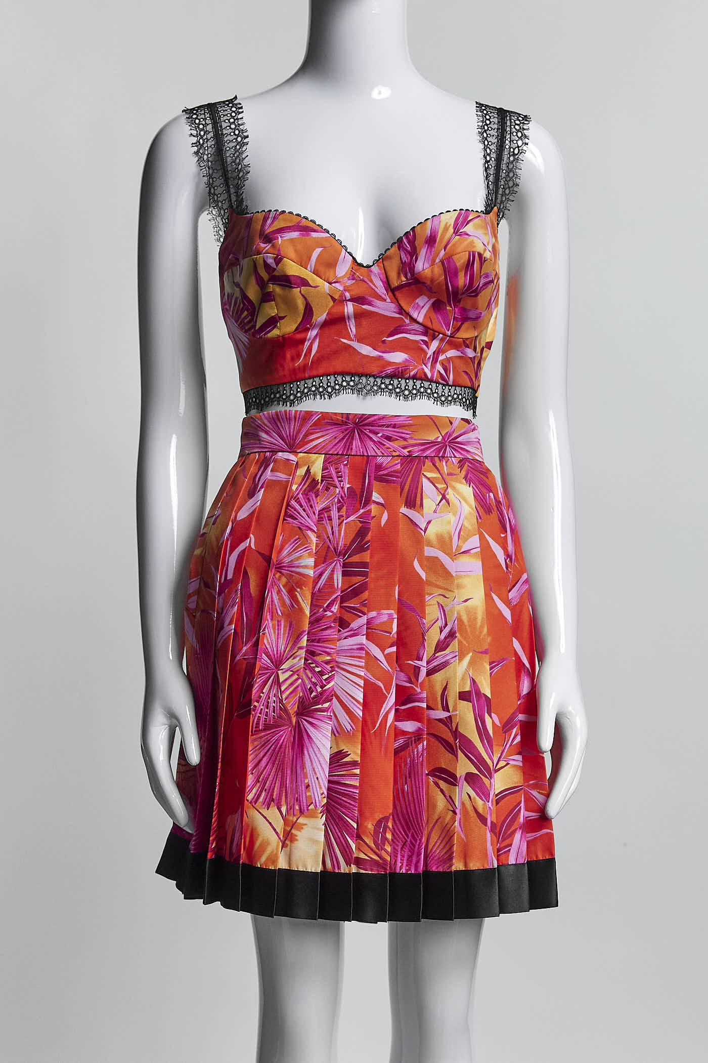 Versace Orange Tropical Print Corset/Skirt Set 42