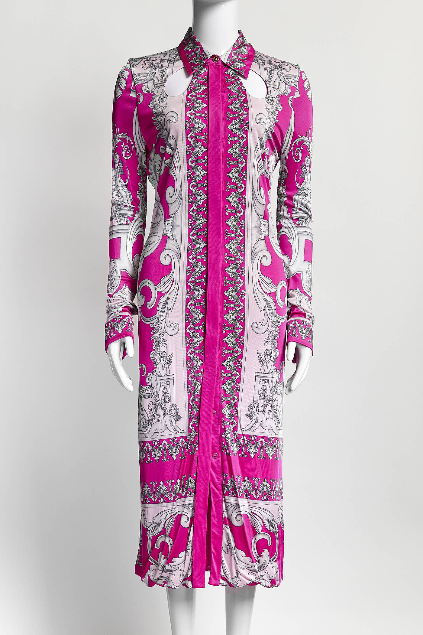 Versace Pink Baroque Printed Shirt Dress 42