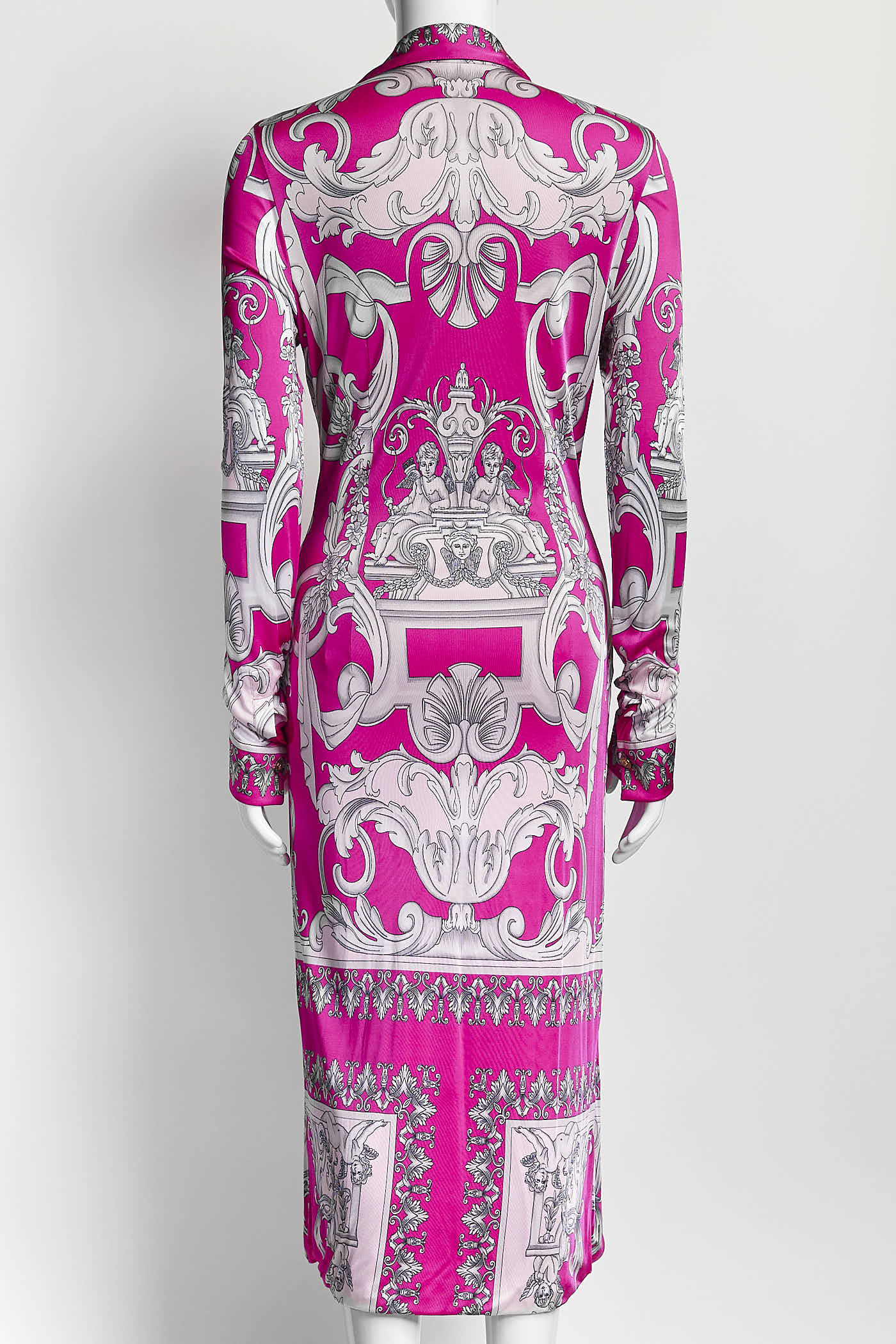 Versace Pink Baroque Printed Shirt Dress 42