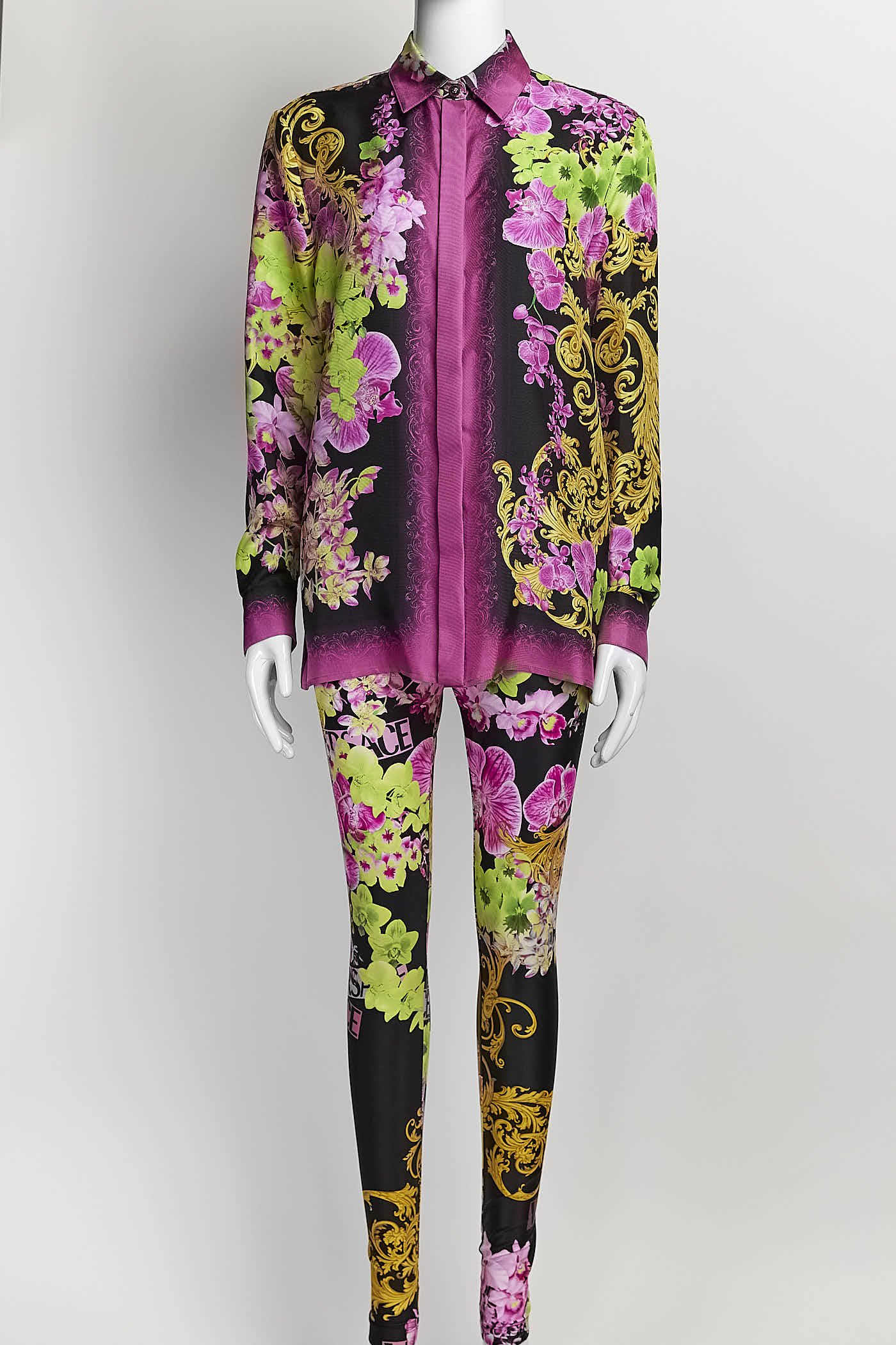 Versace Pink Orchid Silk Blouse/Pant Set 38