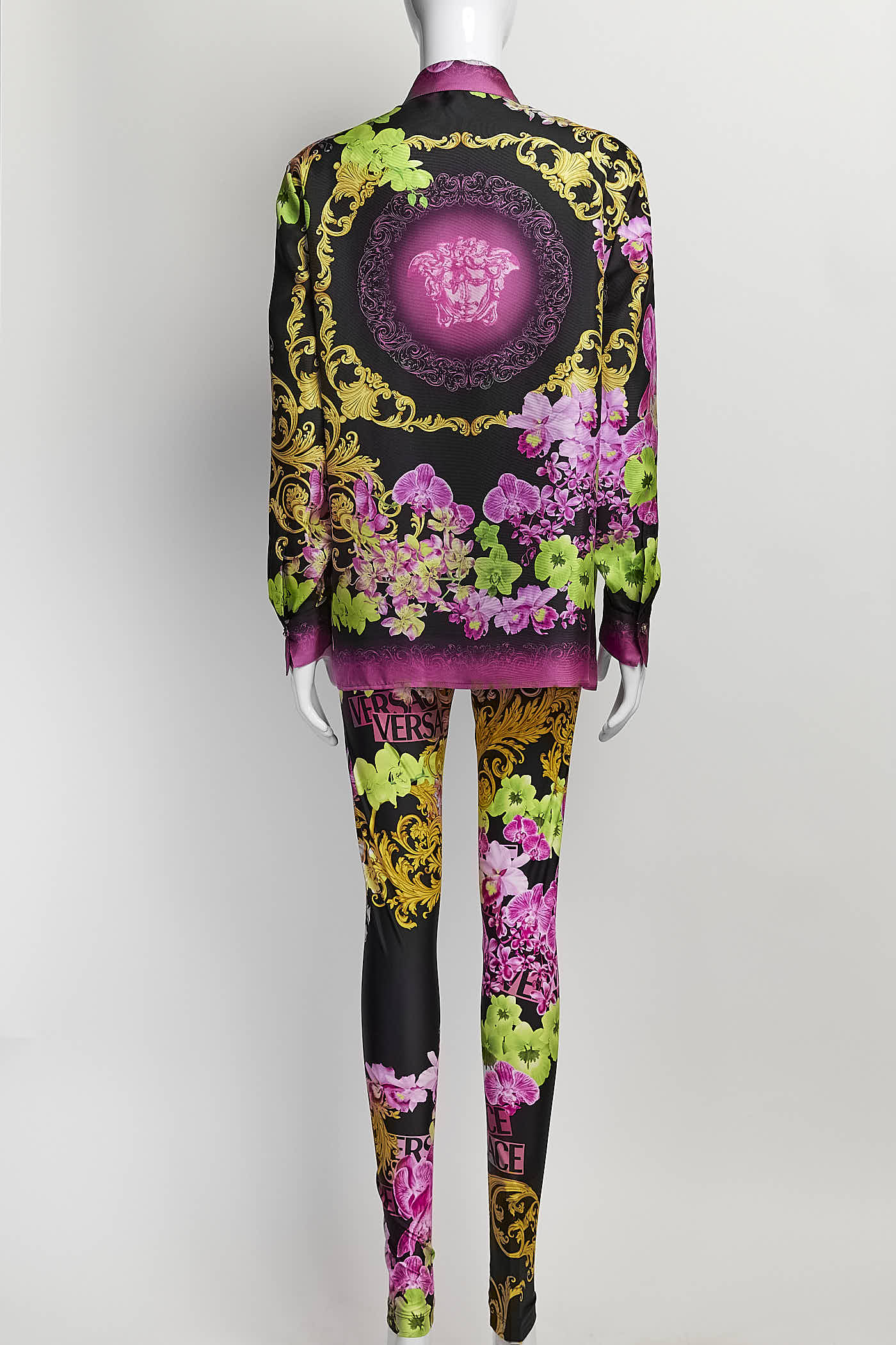 Versace Pink Orchid Silk Blouse/Pant Set 38