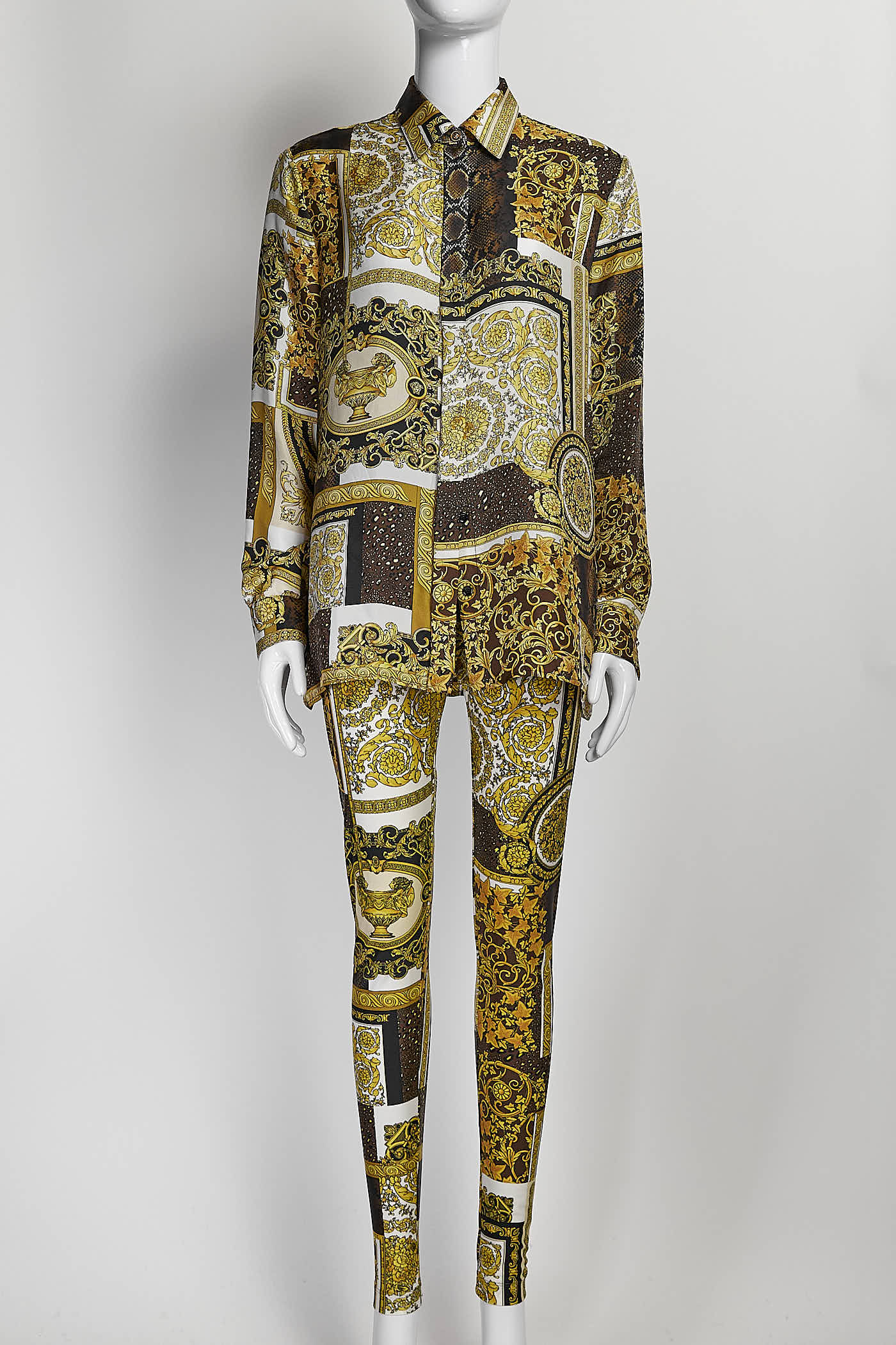 Versace Silk Baroque Printed Shirt/Leggings 40