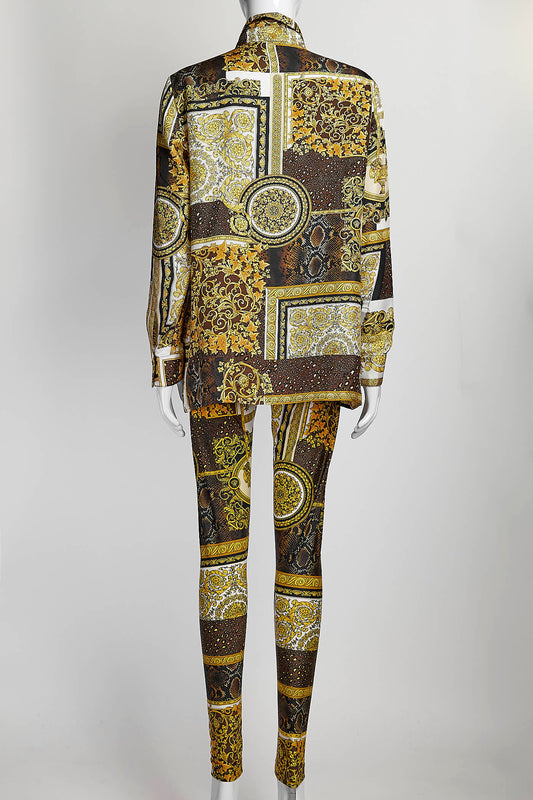 Versace Silk Baroque Printed Shirt/Leggings 40