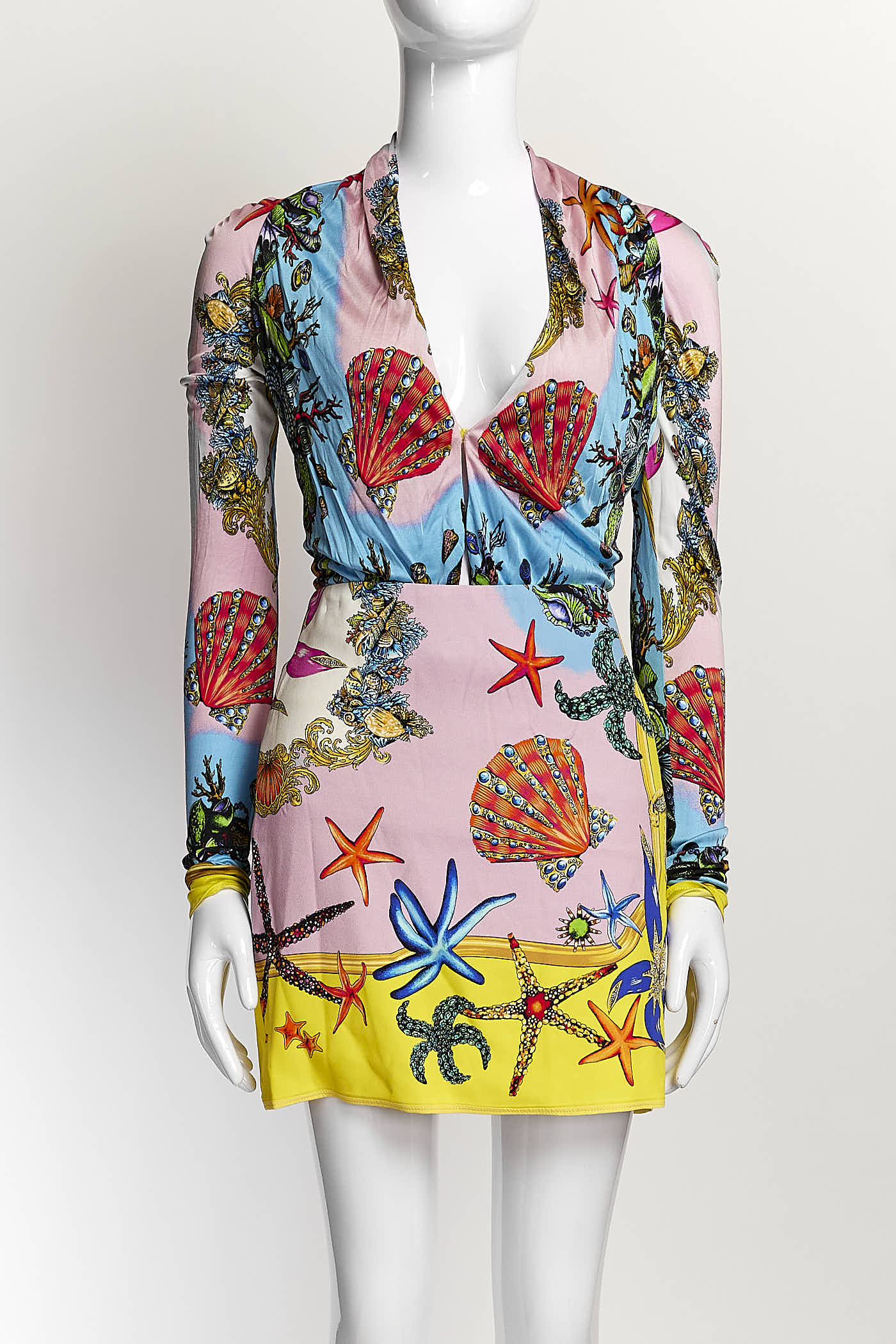 Versace Yellow/Pink Seashell Bodysuit/Skirt Set 40