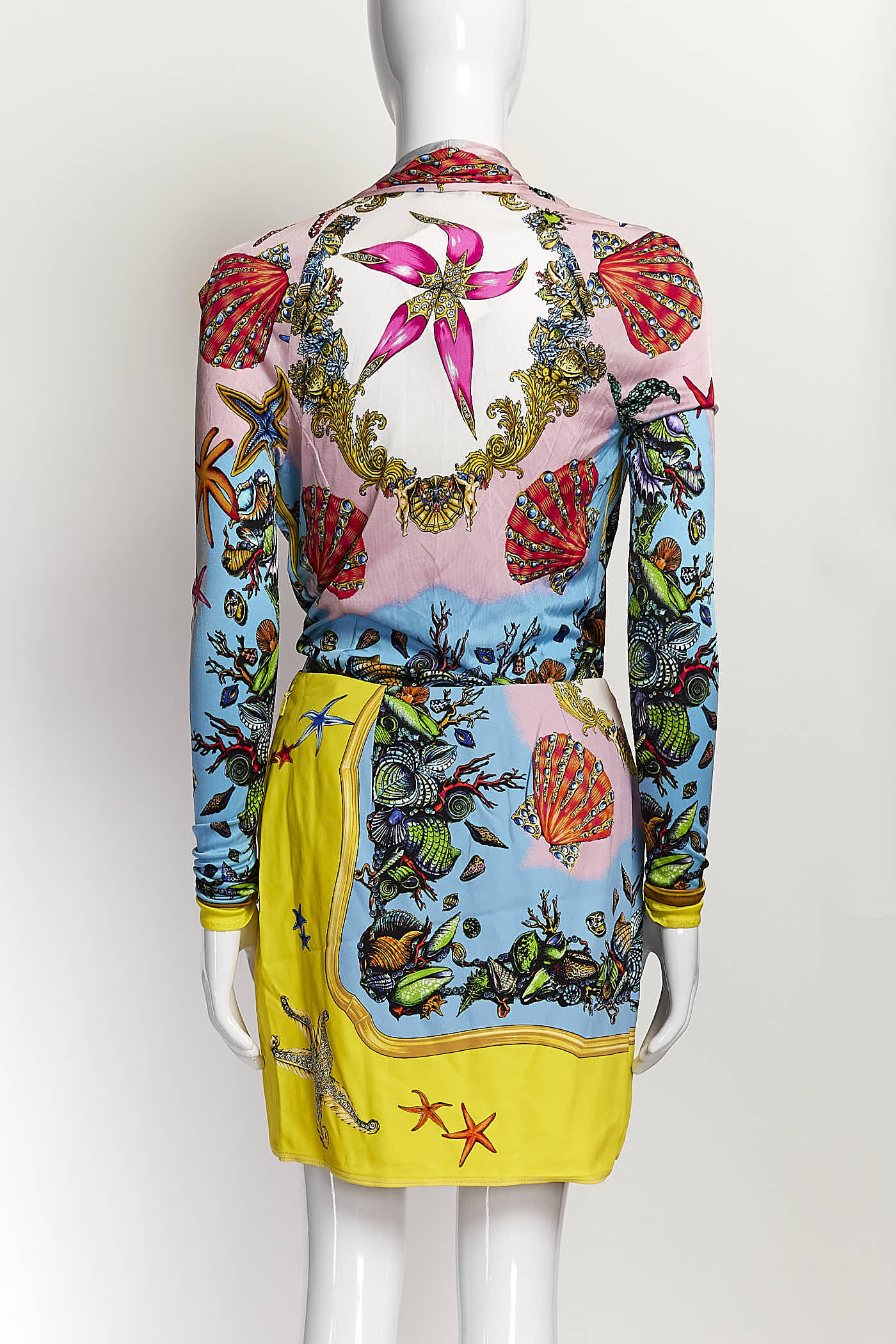 Versace Yellow/Pink Seashell Bodysuit/Skirt Set 40