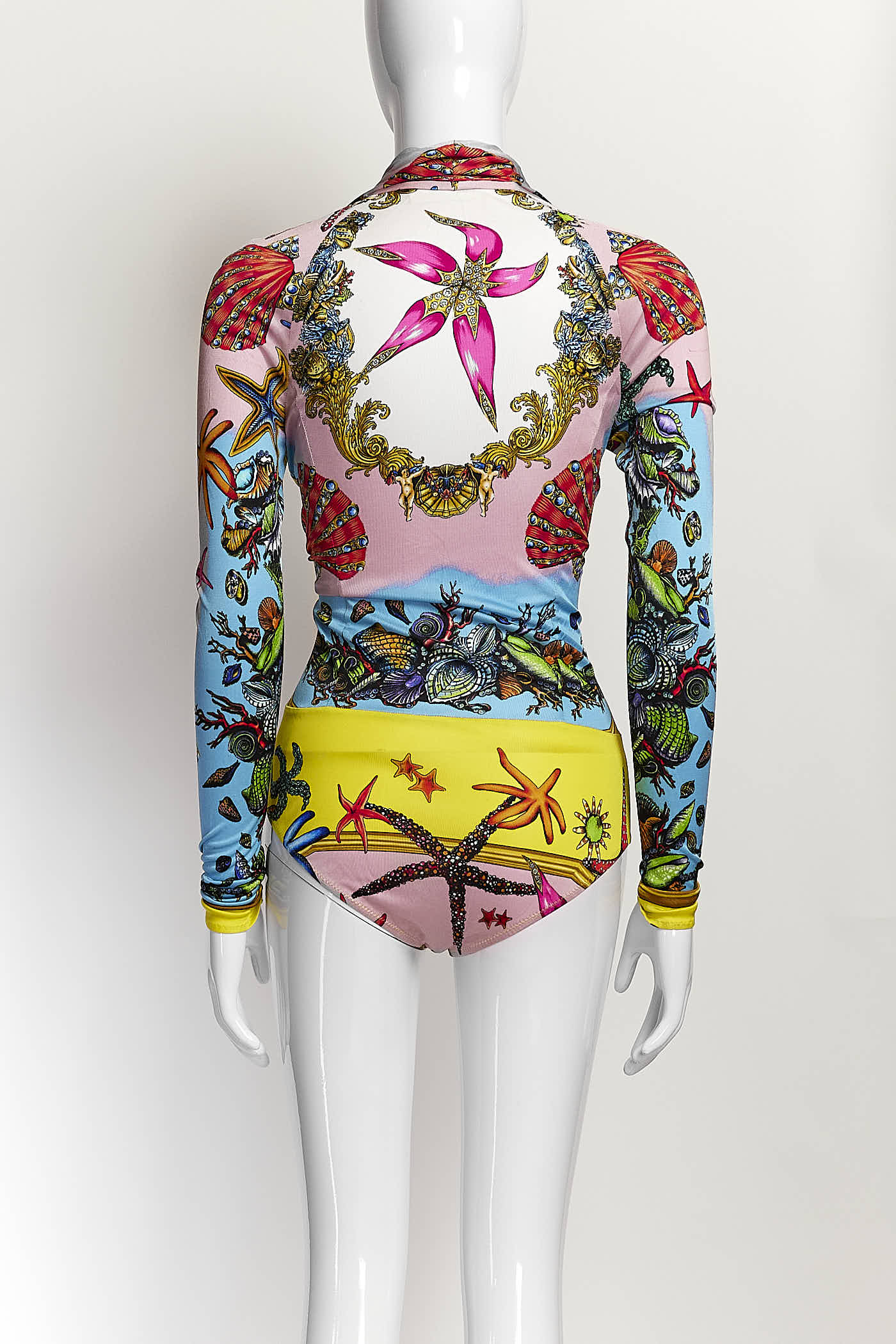 Versace Yellow/Pink Seashell Bodysuit/Skirt Set 40