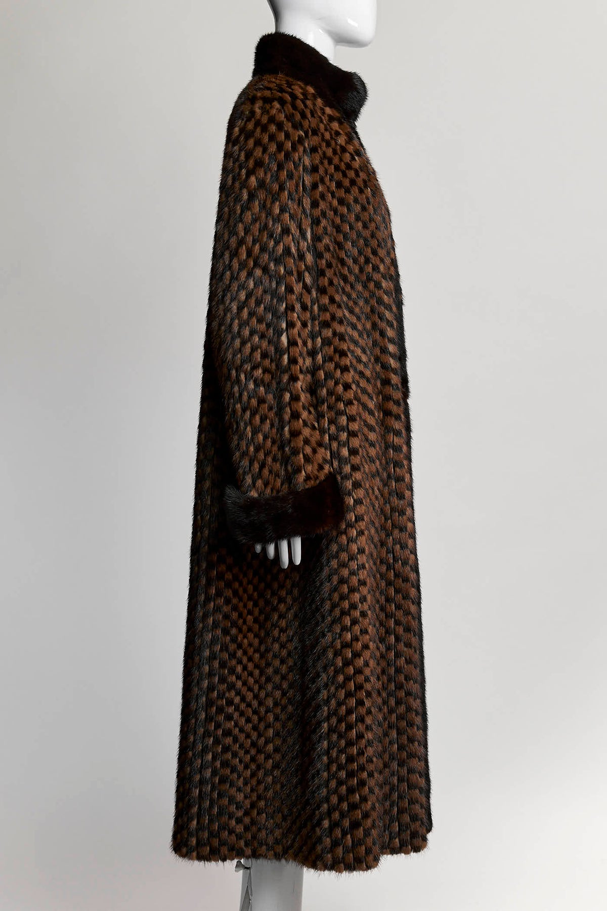 Vintage Brown Checkered Fur Coat S