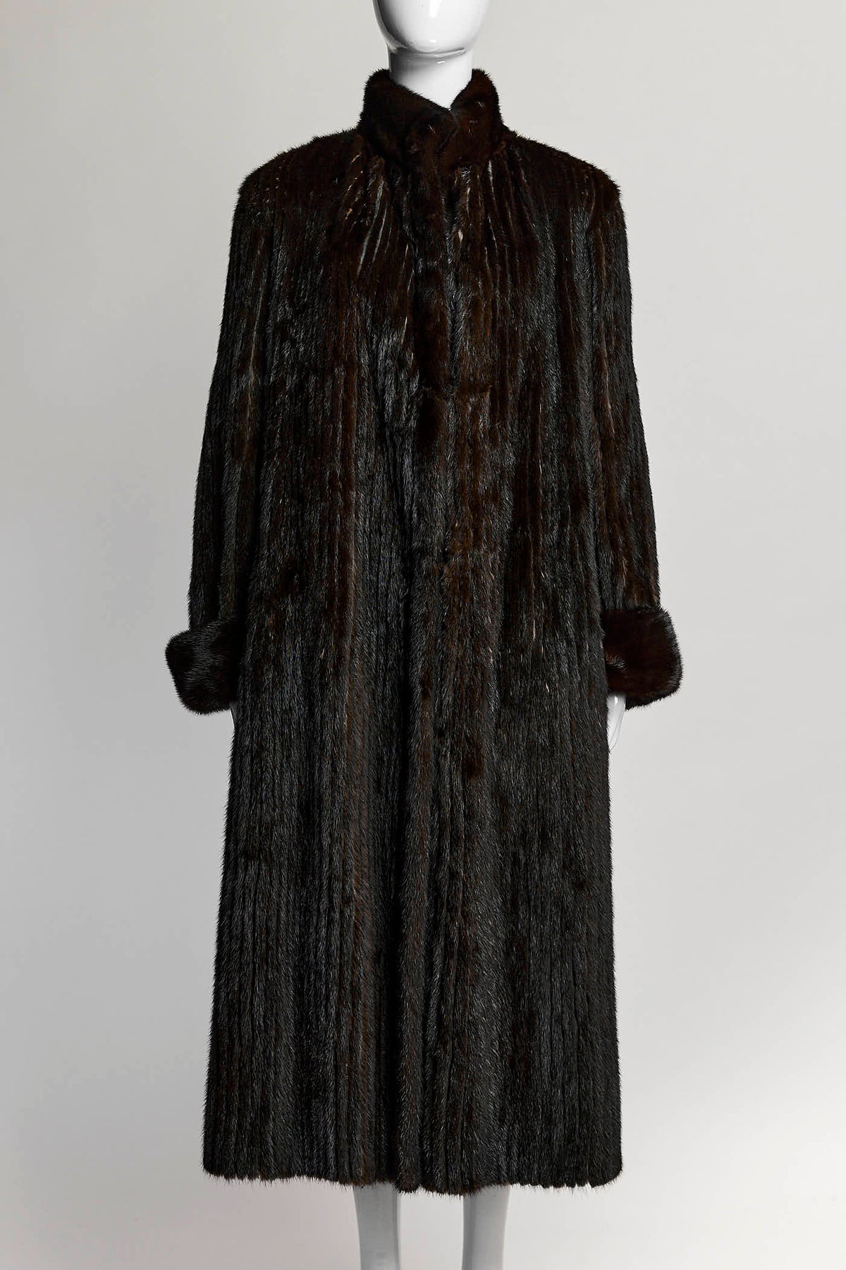 Vintage Brown Checkered Fur Coat S