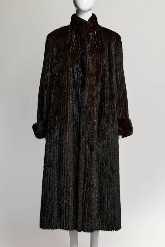 Vintage Brown Checkered Fur Coat S