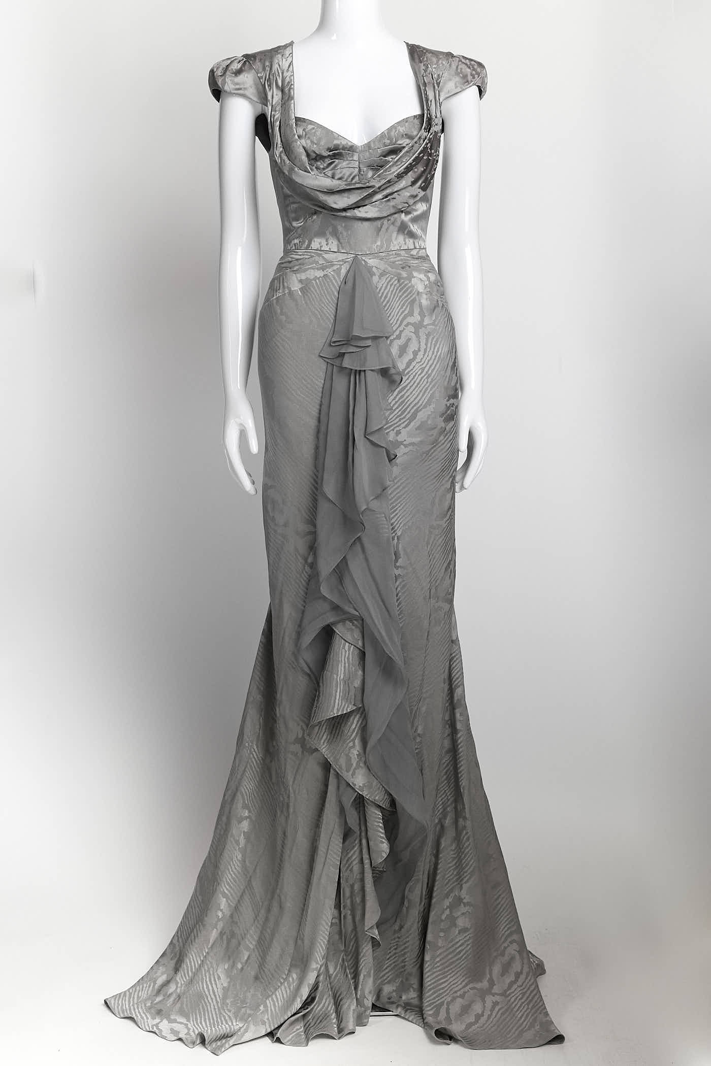 ZACPOSEN Grey Wavy Pattern Dress 4