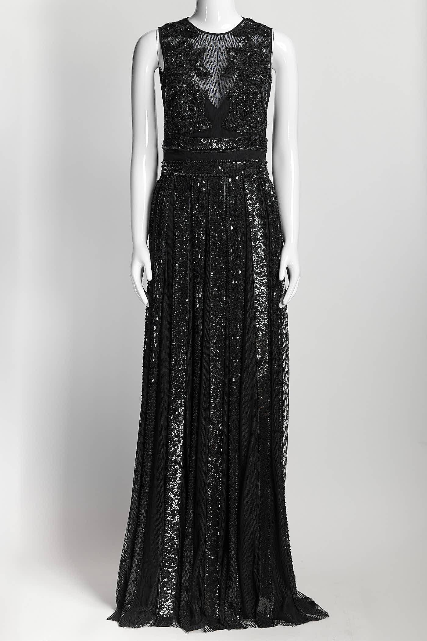 ZUHAIR MURAD Black Beaded Sequin Open Back Gown US 8