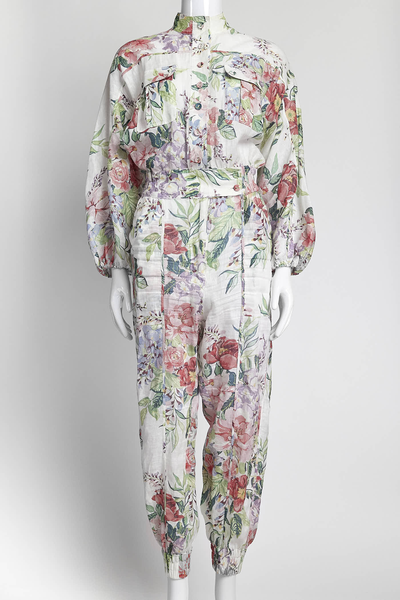 Zimmermann Floral Linen White Jumpsuit 0