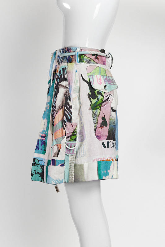 Zimmermann Glassy Belted Printed Linen Shorts In Blue AU1