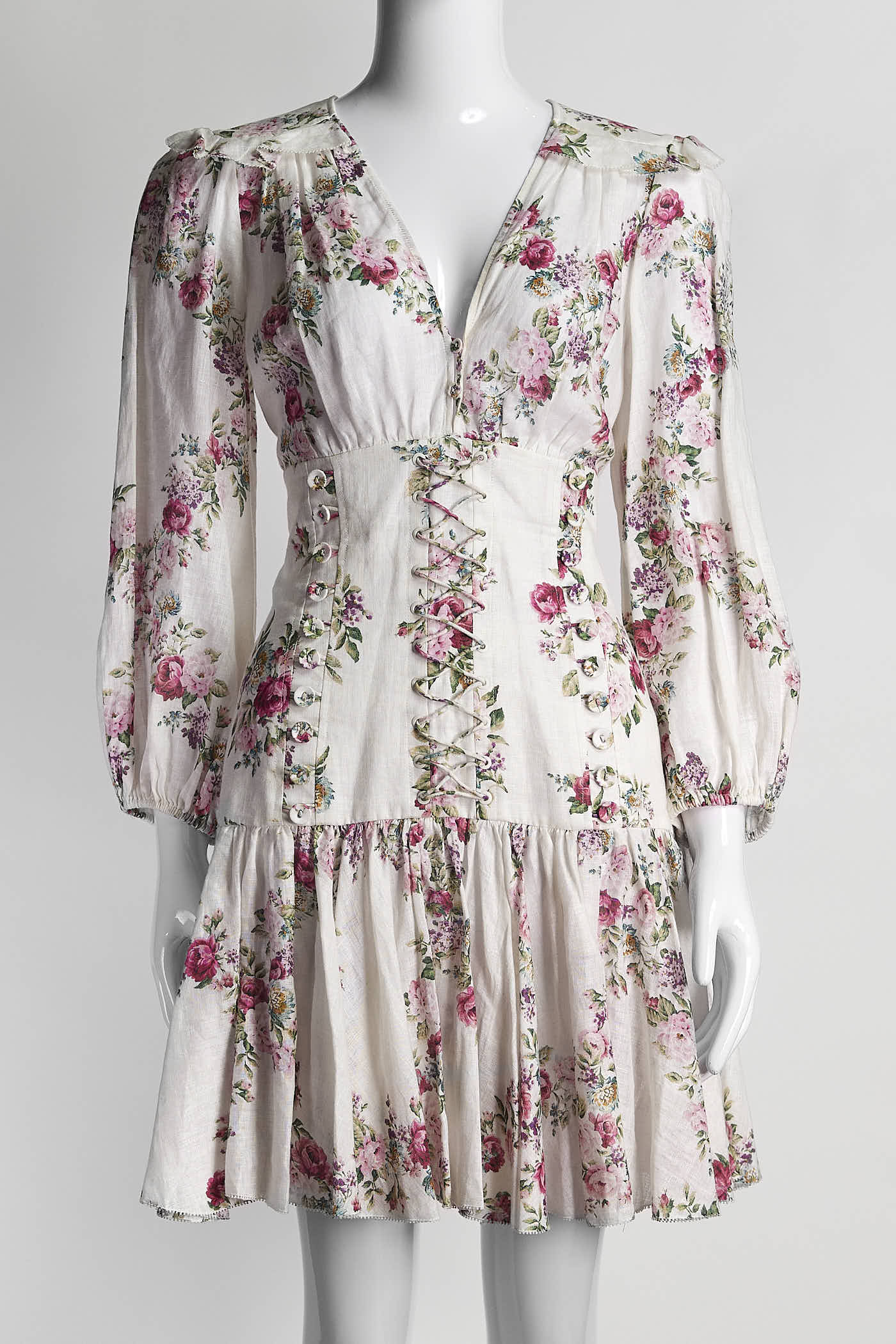 Zimmermann Honour Corset Floral Linen Ruffle Mini Dress 2