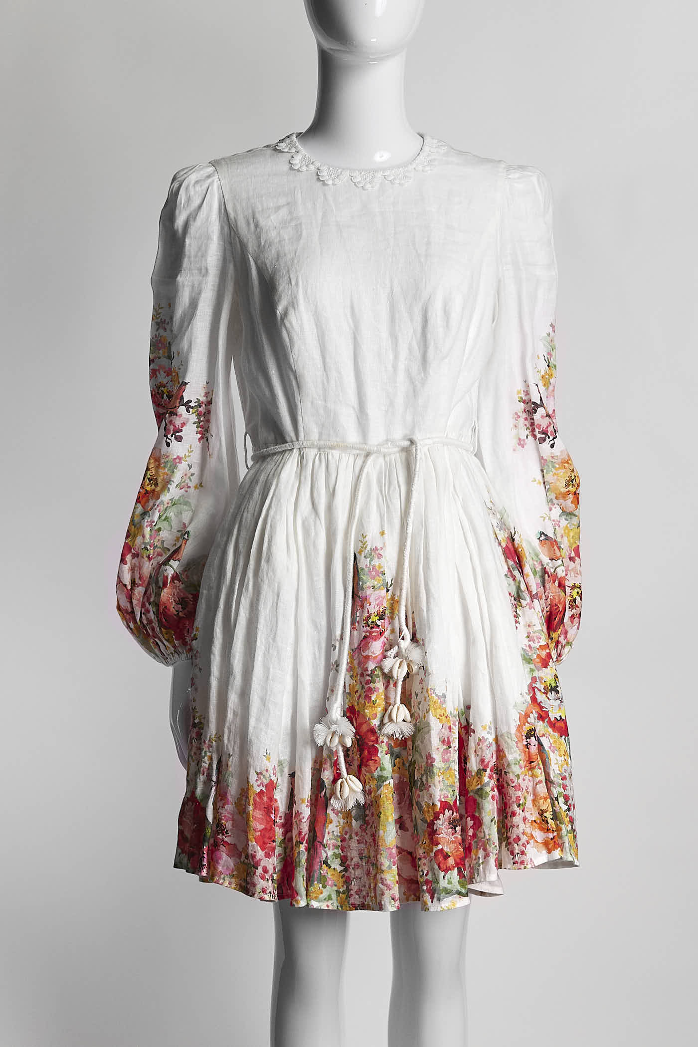 Zimmermann Mae Embellished Linen Mini Dress Floral Print 1