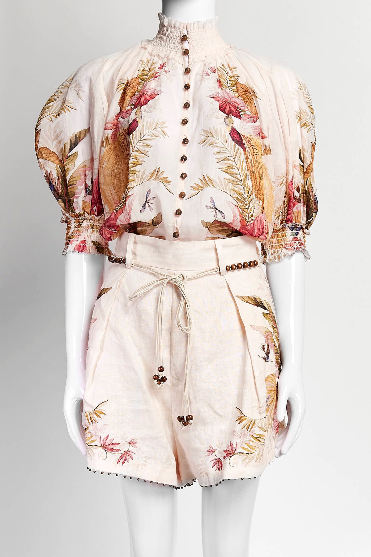 Zimmermann Pink Ascension Shirred Floral Blous with Short 0