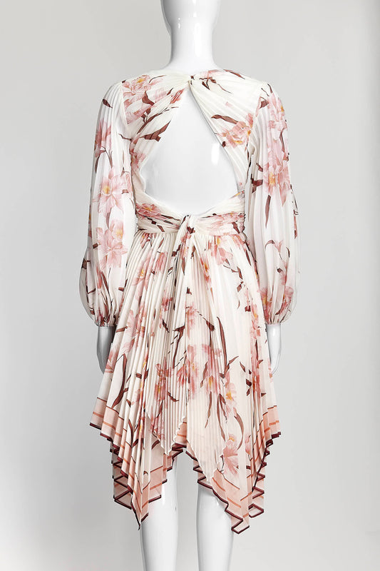 Zimmermann Pink Floral Pleated Dress AU 0