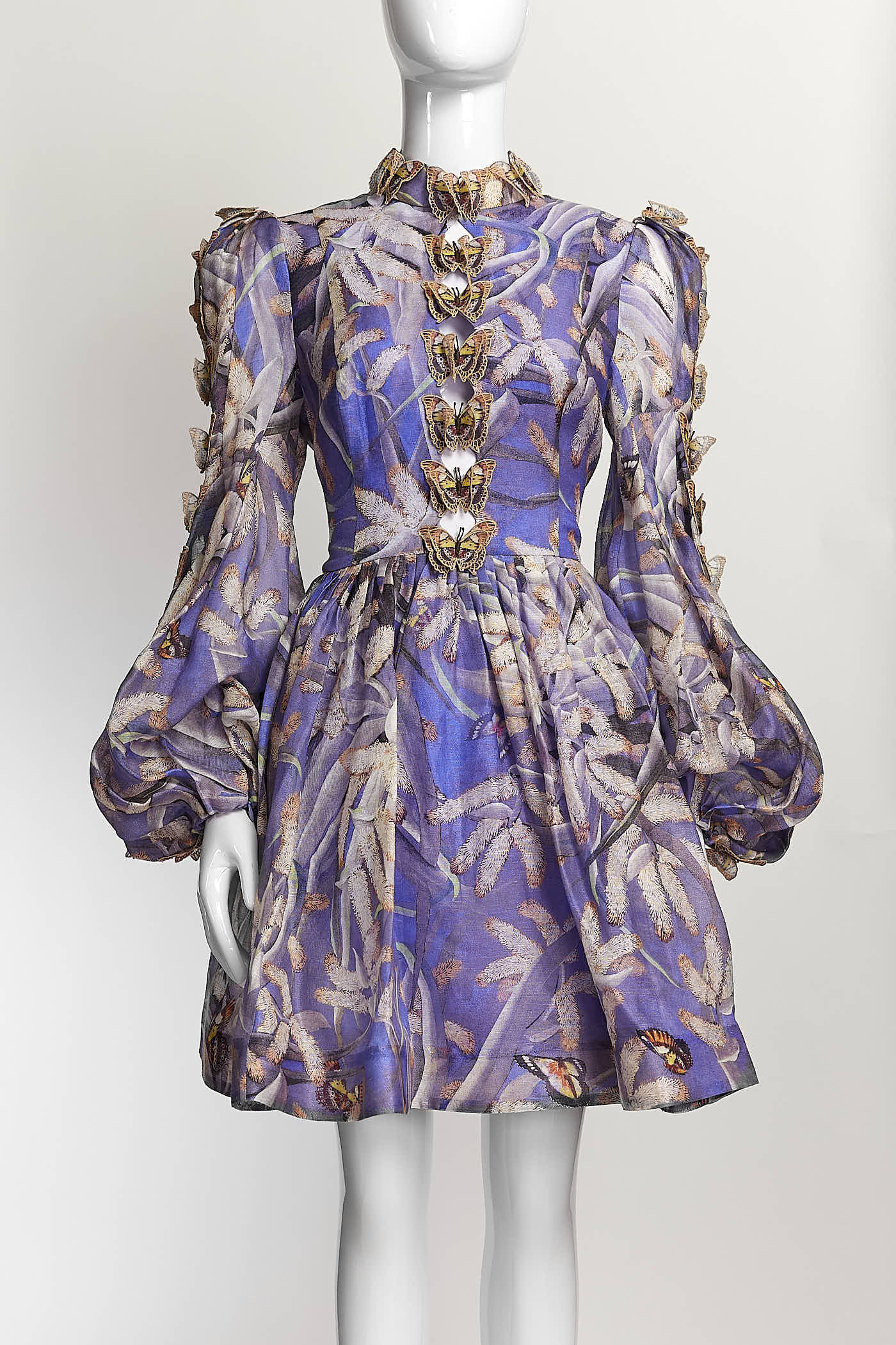 Zimmermann Purple Patterned Butterfly Detail Linen Silk Dress 1