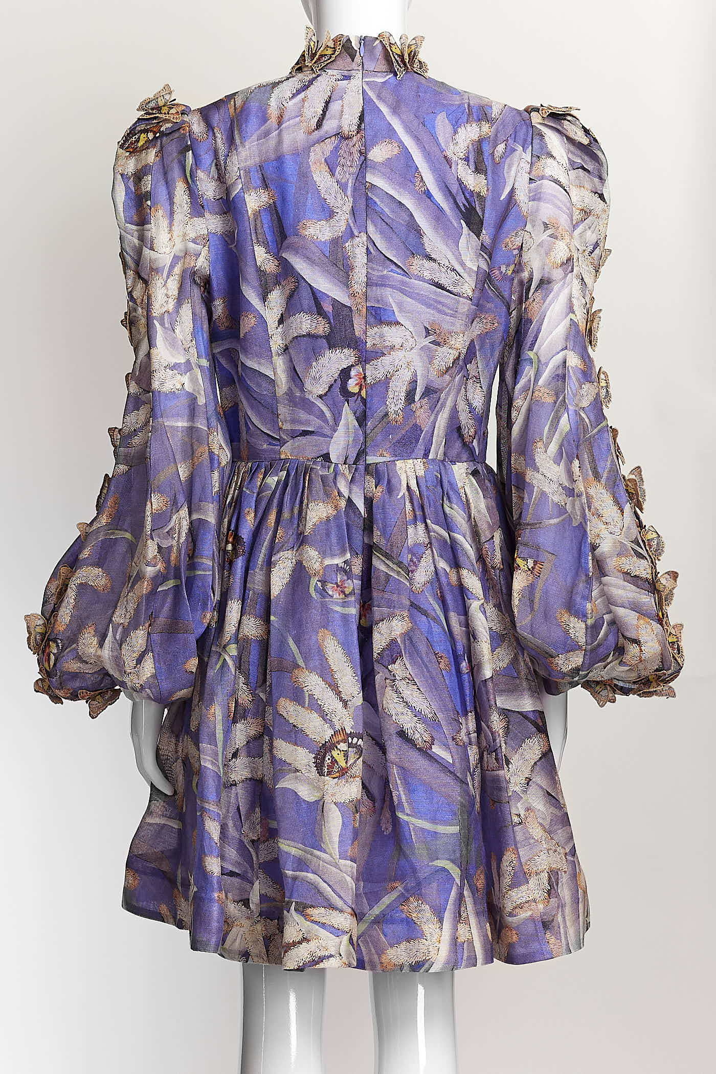 Zimmermann Purple Patterned Butterfly Detail Linen Silk Dress 1