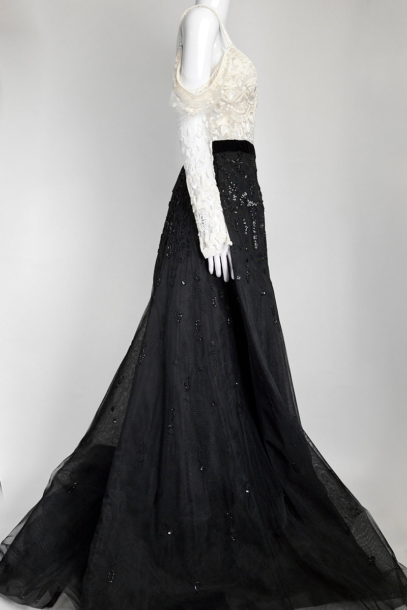 Zuhair Murad Black/White Cold-shoulder Embellished Gown IT 42