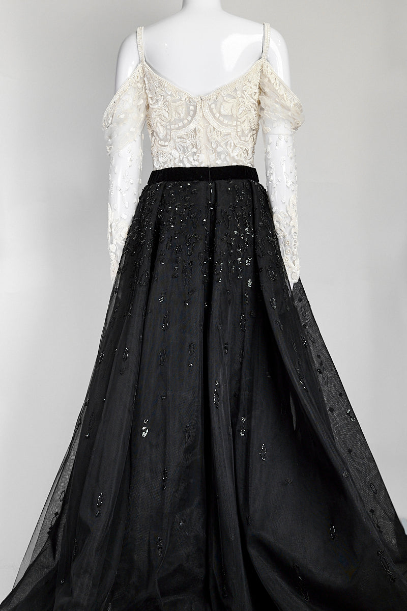 Zuhair Murad Black/White Cold-shoulder Embellished Gown IT 42