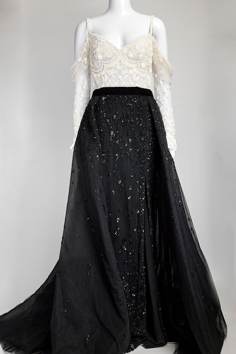 Zuhair Murad Black/White Cold-shoulder Embellished Gown IT 42