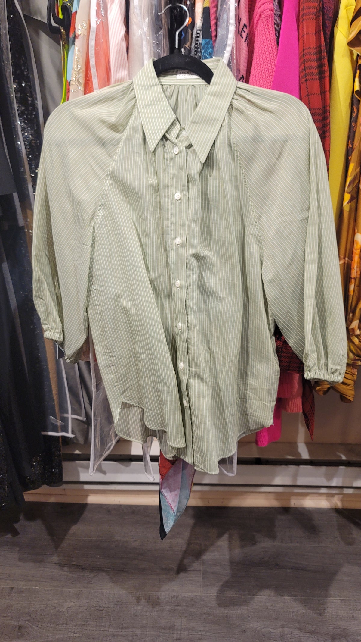 Brunello Cucinelli Green Striped Cotton Blouse S