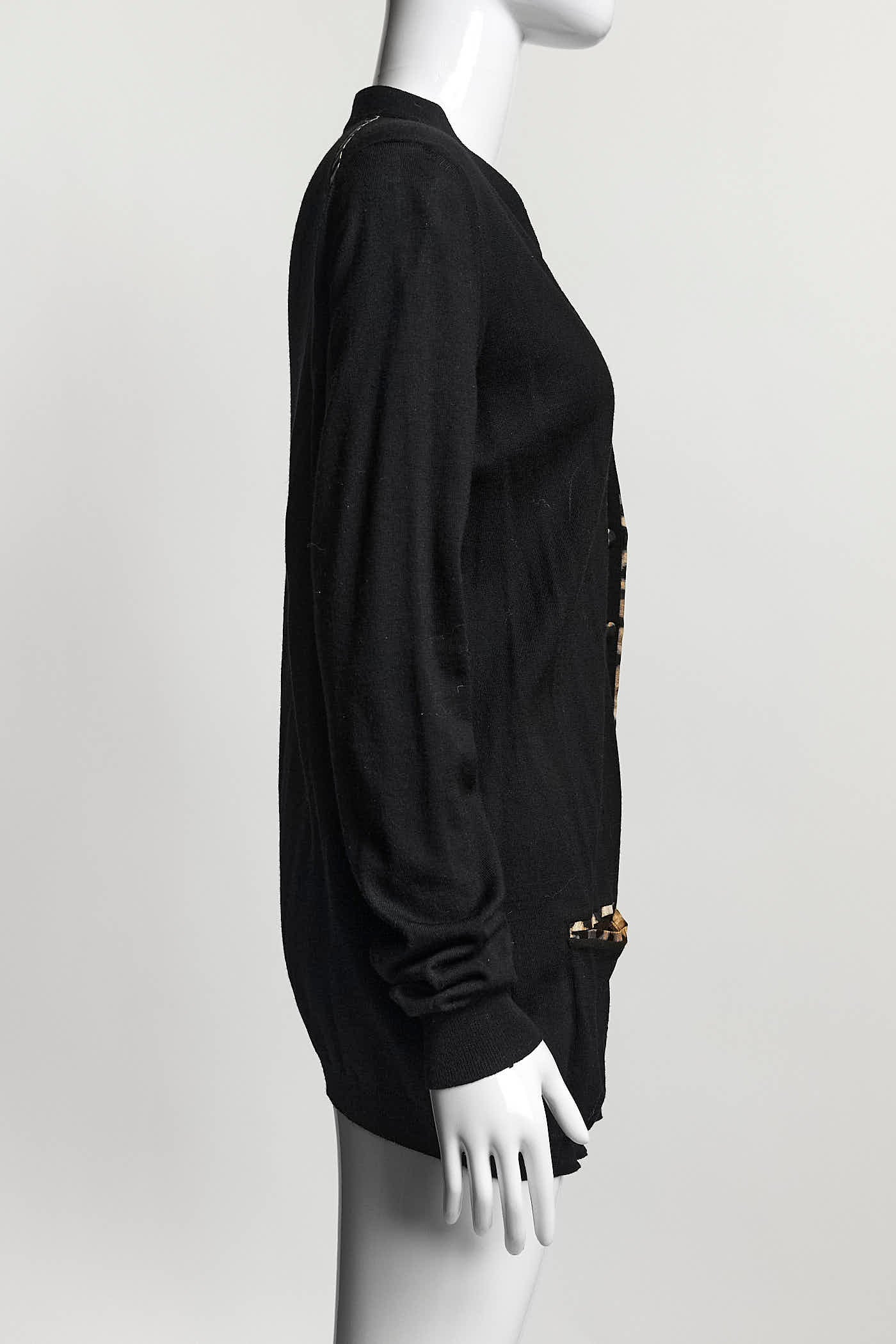 Yves Saint Laurent Black Leopard Detail Cardigan L