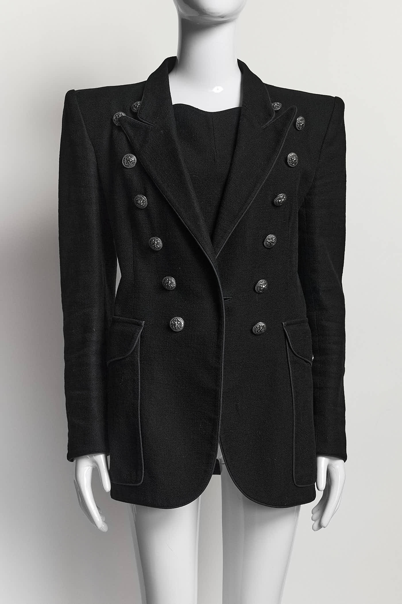 Balmain Double-BreastedBblazer with embossed silver-tone buttons 44
