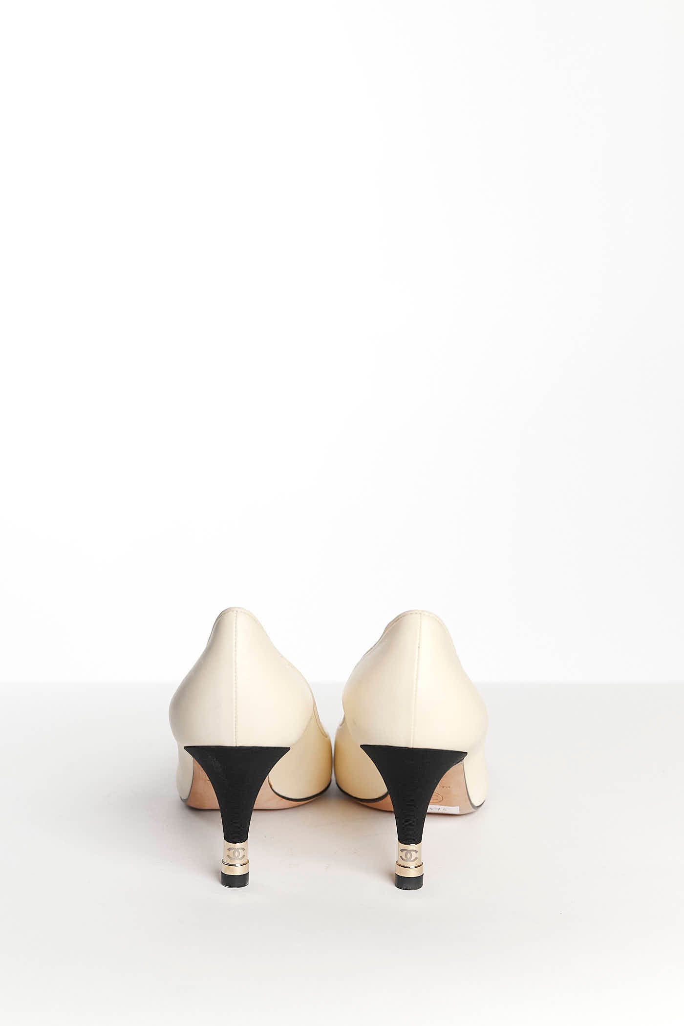 Chanel Cream and Black Cap Toe Heel 37.5