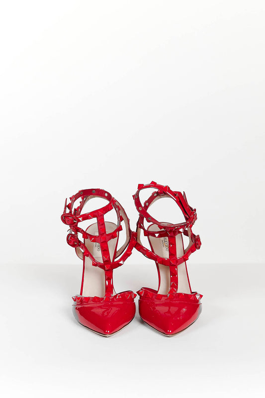 Valentino Red Rockstud Ankle Strap Pumps 39