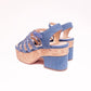 Chanel Denim Blue Chain Detail Ankle Strap Platform Sandals 38