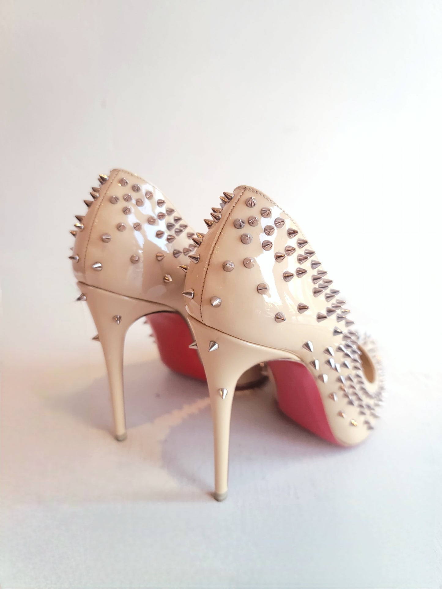 Christian Louboutin Nude Heel w/Spike Studs Heel 37.5